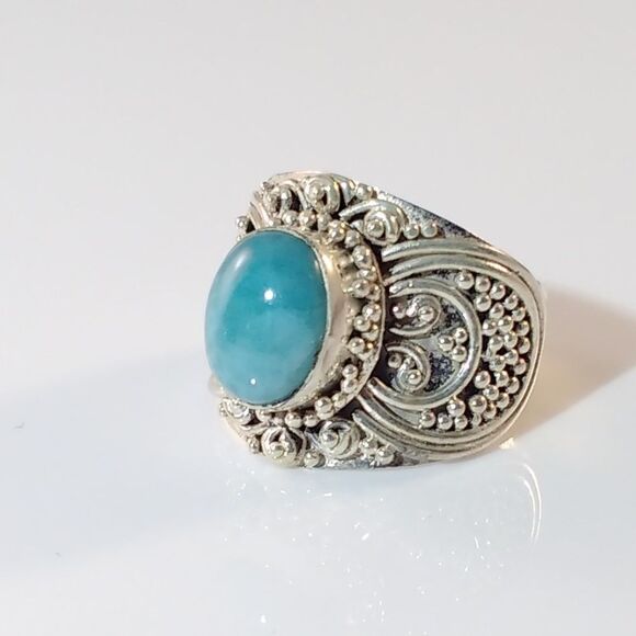Bali Larimar Ring Sterling Silver Size 7 - Picture 3 of 8
